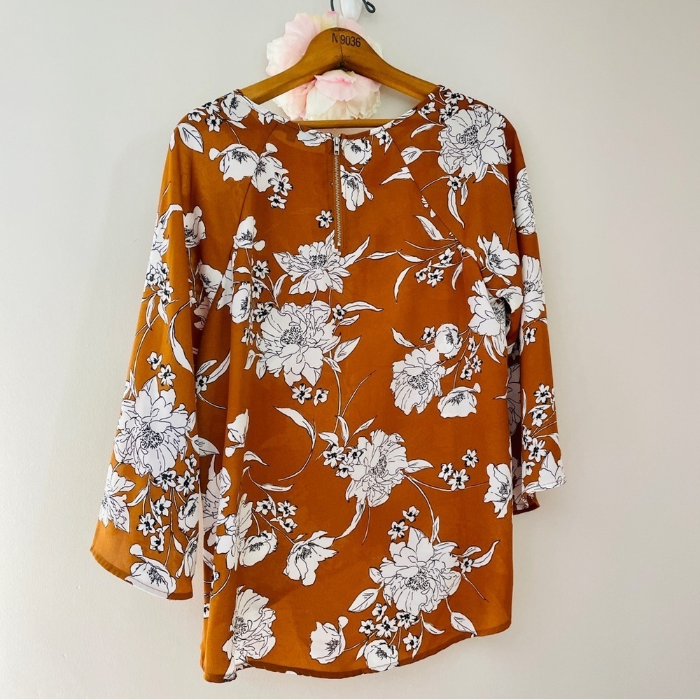 Paper Moon Stitch Fix Floral Top Medium Chestnut Brown Neutral - Picture 6 of 8